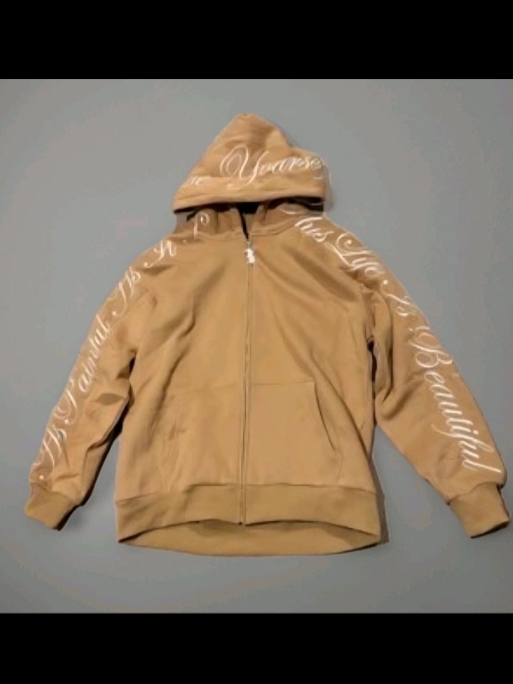 Yours Truly Medium Tan Zip Up  Hoodie Embroidered Love Yourself